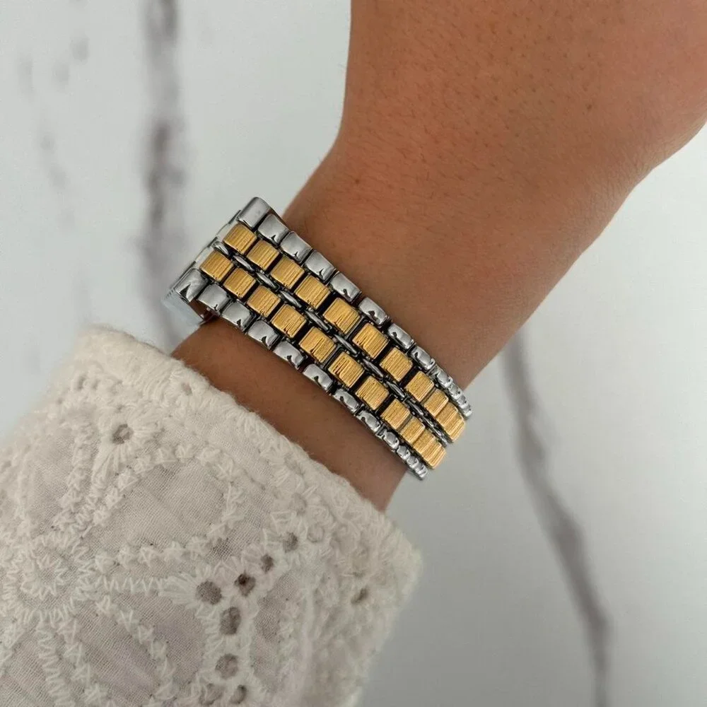 SKU0091 Retro Gold Silver Women‎ Casual Square Watch Stainless steel + gift bag